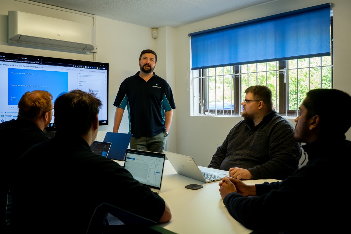 Genmar IT team collaborating in Bishop's Stortford office